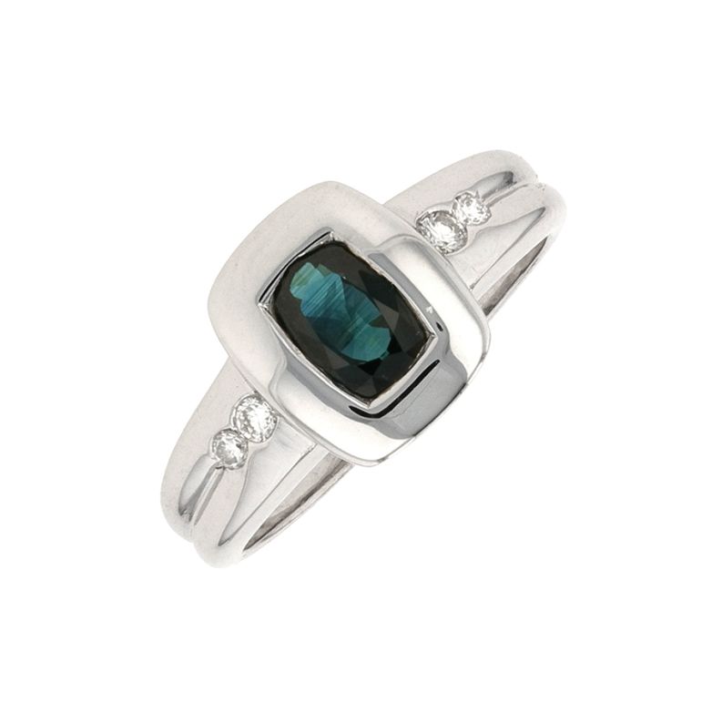 Bague saphir 0.66 carat et diamants 0.07 carat or blanc 4.24g Comme neuf -  reconditionné disponible sur Gemme Les Bijoux